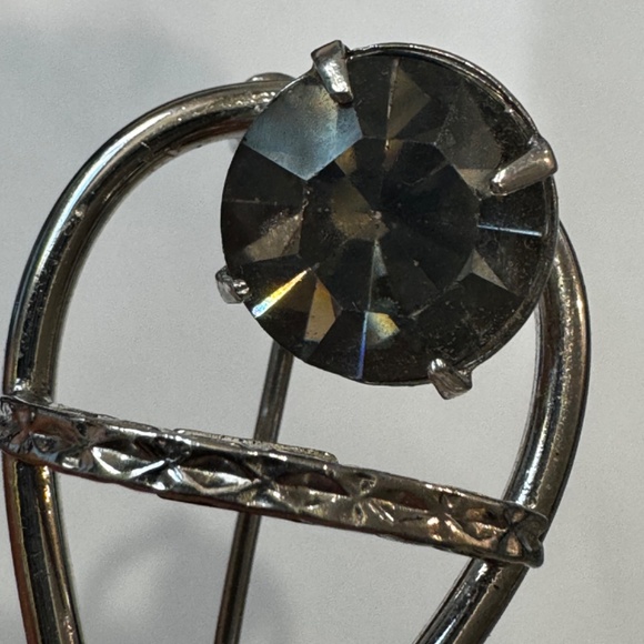 Vintage Brooch Bond Boyd Sterling Smoky Grey Rhinestone Round 60's Pin - Picture 5 of 10